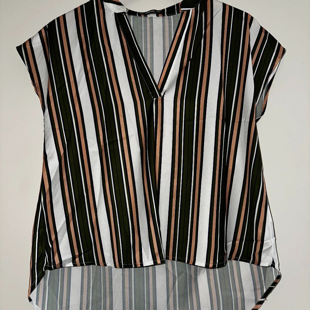 Striped print notched neck blouse